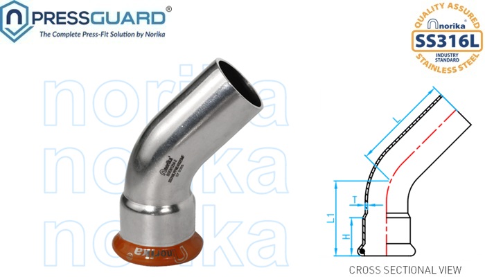 Stainless Steel 316L Press Fit 45 Deg Elbow(MxF)